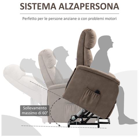 Poltrona Alzapersona Reclinabile 150° Max Con Telecomando E Poggiapiedi, 75x93x110 Cm, Marrone - Foto 6