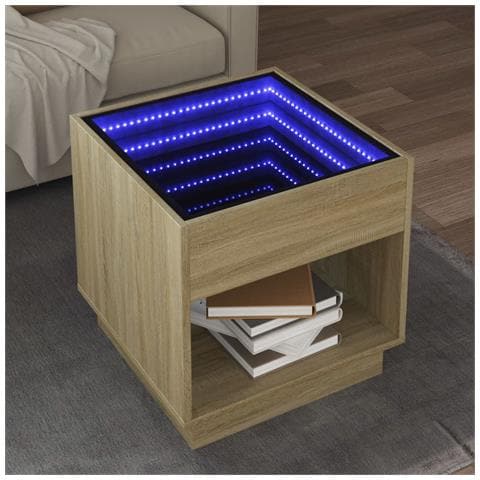 Tavolino Da Salotto Con Led Infinity Rovere Sonoma 50x50x50 Cm - Foto 1