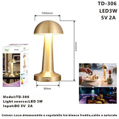 Lampada Da Tavolo Oro Ricaricabile Usb Effetto Touch Luce Decorativa Td-306 - Foto 2