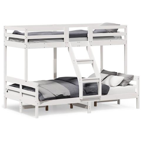 Letto A Castello 80x200/120x200cm Bianco Legno Massello Di Pino - Foto 2