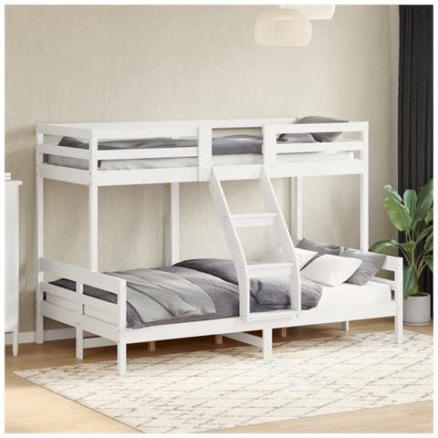 Letto A Castello 80x200/120x200cm Bianco Legno Massello Di Pino - Foto 1