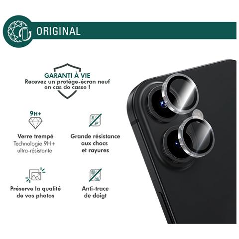 2 Protezioni Dell'obiettivo Della Fotocamera Per Iphone 16 / 16 Plus In Vetro Temperato Piano 9h+, Trasparente - Foto 2