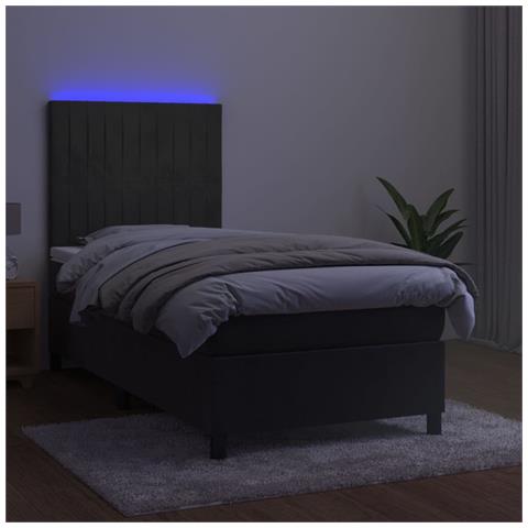 Letto a Molle con Materasso e LED Grigio Scuro 90x200cm Velluto - Foto 2