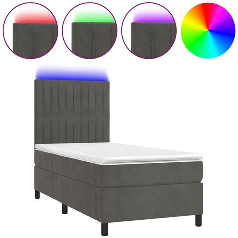 Letto a Molle con Materasso e LED Grigio Scuro 90x200cm Velluto - Foto 1