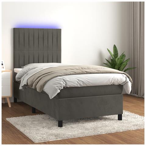 Letto a Molle con Materasso e LED Grigio Scuro 90x200cm Velluto - Foto 8