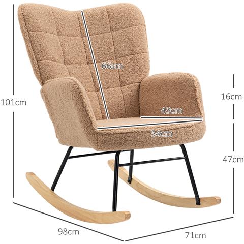 Poltrona a Dondolo Imbottita in Legno e Acciaio con Rivestimento Bouclé, 71x98x101 cm, Marrone - Foto 6