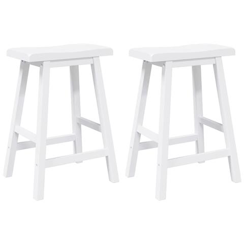 Sgabelli Da Bar 2 Pz Bianchi In Legno Massello Di Hevea - Foto 1