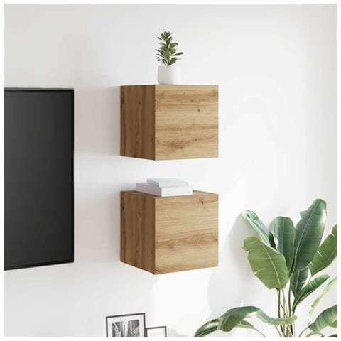 Armadietti Tv Montati A Parete 2pz Artigianale 30,5x30x30 Cm - Foto 3