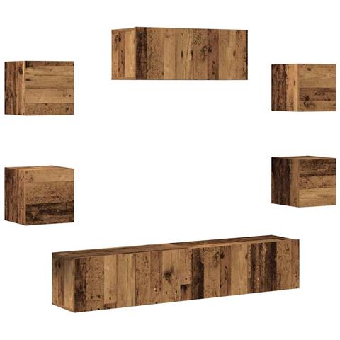Set Mobile Tv 5 Pz Montato A Parete Legno Antico - Foto 2