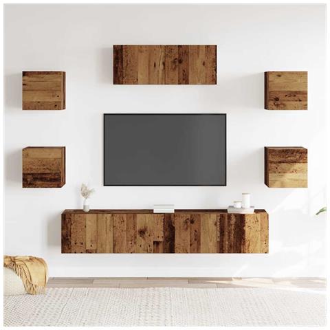 Set Mobile Tv 5 Pz Montato A Parete Legno Antico - Foto 3