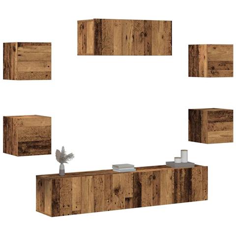 Set Mobile Tv 5 Pz Montato A Parete Legno Antico - Foto 1