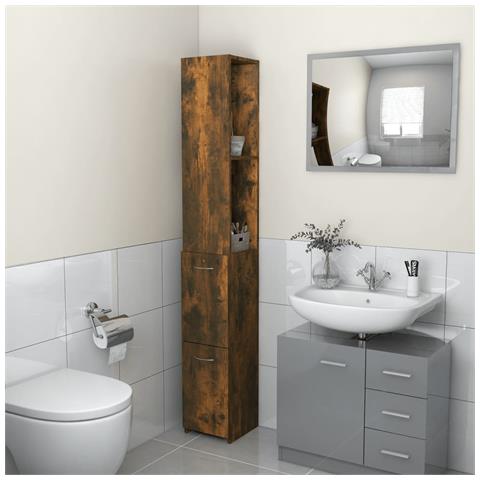 Lusso Casadino -  Armadietto Bagno Rovere Fumo 25x26,5x170cm In Legno Multistrato - Foto 8