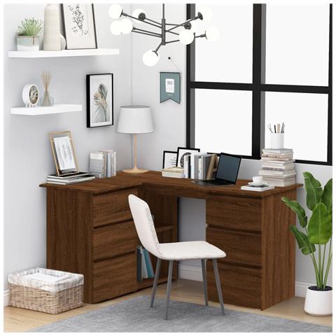 Lusso Casadino -  Scrivania Angolo Rovere Marrone 145x100x76 Cm Legno Multistrato - Foto 8