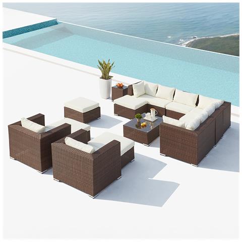 Stalla Mobili Da Giardino Modulari 13/14 Posti In Resina Intrecciata Marrone E Bianca - Foto 1