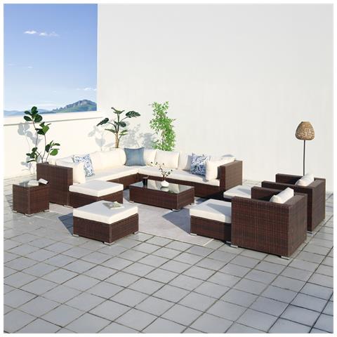 Stalla Mobili Da Giardino Modulari 13/14 Posti In Resina Intrecciata Marrone E Bianca - Foto 4