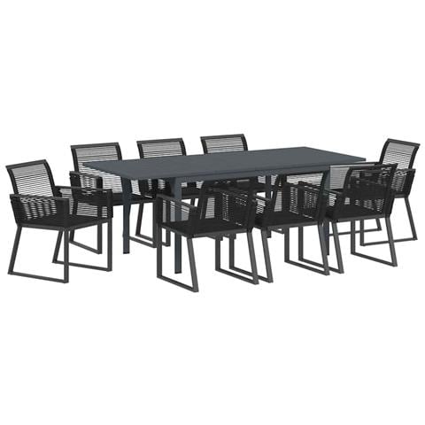 Set da Pranzo da Giardino 9 Pezzi Nero Polyrattan , Tavolo da Giardino Estensibile Anthracite (140-210)x90x73 cm Acciaio - Foto 1