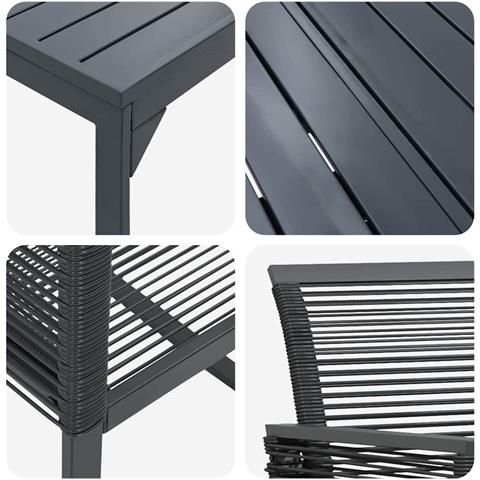 Set da Pranzo da Giardino 9 Pezzi Nero Polyrattan , Tavolo da Giardino Estensibile Anthracite (140-210)x90x73 cm Acciaio - Foto 9