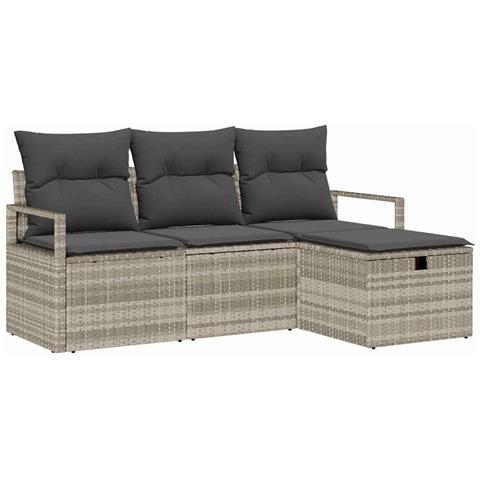 Set di divani da giardino con cuscini  4 pezzi Grigio chiaro in rattan polimerico, Divano da giardino con spazio di stoccaggio e cuscini  2 posti Grigio in rattan polimerico - Foto 1