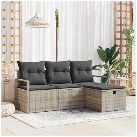 Set di divani da giardino con cuscini  4 pezzi Grigio chiaro in rattan polimerico, Divano da giardino con spazio di stoccaggio e cuscini  2 posti Grigio in rattan polimerico - Foto 2
