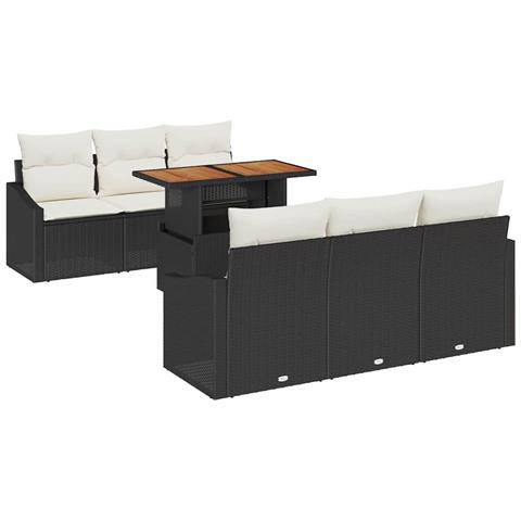 Set Divano da Giardino da 7 Pezzi con Cuscini Nero Rattan - Foto 1