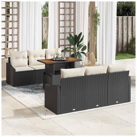 Set Divano da Giardino da 7 Pezzi con Cuscini Nero Rattan - Foto 2
