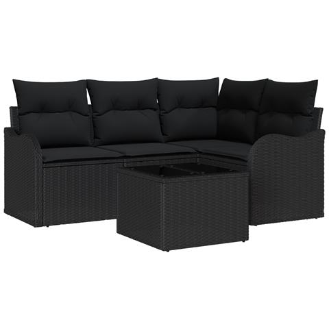 Set di divani da giardino vitaXL 5 pezzi con cuscini beige in rattan sintetico, Divano da giardino vitaXL 2 posti con cuscini neri in rattan sintetico - Foto 1