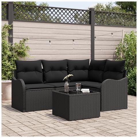 Set di divani da giardino vitaXL 5 pezzi con cuscini beige in rattan sintetico, Divano da giardino vitaXL 2 posti con cuscini neri in rattan sintetico - Foto 2