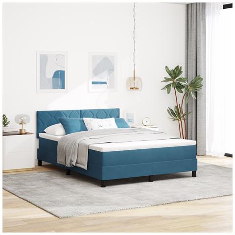 Letto a Rete con Materasso Blu Scuro 160x200 cm Velluto - Foto 2