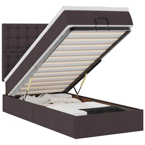 Pouf Letto con Materasso Marrone Scuro 100x200 cm in Tessuto - Foto 1