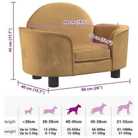 Lettino per Cani Marrone 66x40x45 cm in Velluto - Foto 7