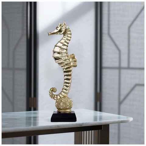Elegante Scultura Decorativa Da Tavolo Ippocampo In Foglia Oro - Design Moderno E Raffinato - Foto 3
