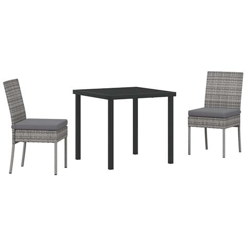 Set da Pranzo per Giardino 3 pcs Grigio Poly Rattan - Foto 1