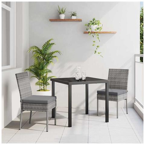 Set da Pranzo per Giardino 3 pcs Grigio Poly Rattan - Foto 2