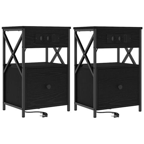 Armadio da Notte con cassetto 2 pcs Rovere nero 40 x 31 x 60 cm - Foto 1