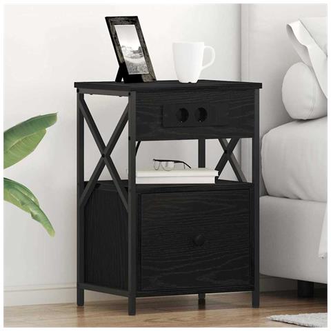 Armadio da Notte con cassetto 2 pcs Rovere nero 40 x 31 x 60 cm - Foto 2