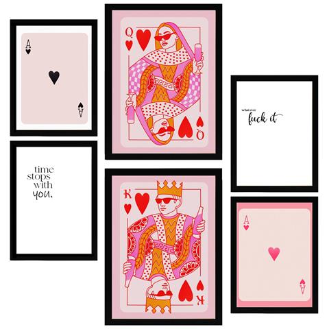 Set Di 6 Stampe Illustrazioni Di Dipinti Decorativi Di Arte Moderna Nei Toni Del Rosa Incorniciati Con Illustrazioni Per Le Pareti A3 & A4 Cornice Nera - Foto 1