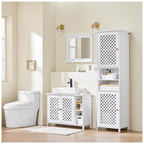 Mobile Bagno Sospeso Con Specchio, Mdf Bianco E Vetro - Foto 2