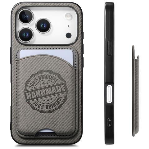 Custodia Grigia In Pelle Pu Con Porta Carte Magnetico Compatibile Con Iphone 17 Pro - Foto 1