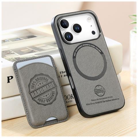 Custodia Grigia In Pelle Pu Con Porta Carte Magnetico Compatibile Con Iphone 17 Pro - Foto 4