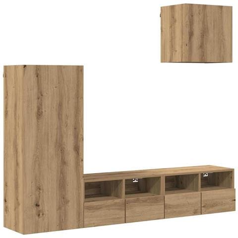Unità per TV a Muro 4 pcs Rovere artigianale Legno multistrato - Foto 1