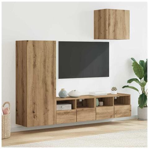 Unità per TV a Muro 4 pcs Rovere artigianale Legno multistrato - Foto 2