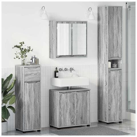 Set di mobili per il bagno con cassetto 4 pcs Grigio Sonoma - Foto 2