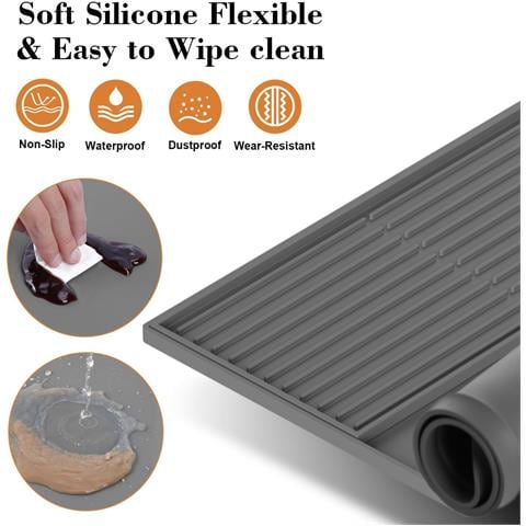 Set Tappetino Multifunzionale In Silicone Per Macchina Da Caffè - Protezione Piano Di Lavoro Con Vassoio, 61x40.5x1.1cm Black - Foto 6