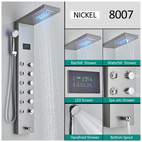 Pannello doccia, Blackswan, tipo M8007, modello nichelato con bocca, display digitale, LED e funzioni SPA, misura 126 cm - Foto 2