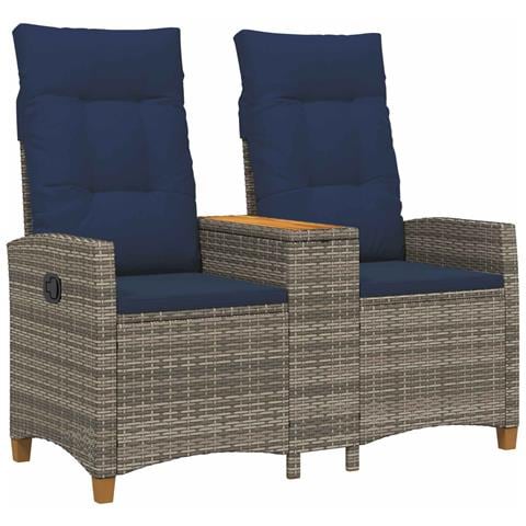 Panchina reclinabile con tavolo Grigio e Blu Navy polyrattan - Foto 1