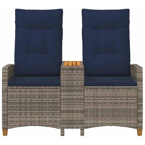 Panchina reclinabile con tavolo Grigio e Blu Navy polyrattan - Foto 2