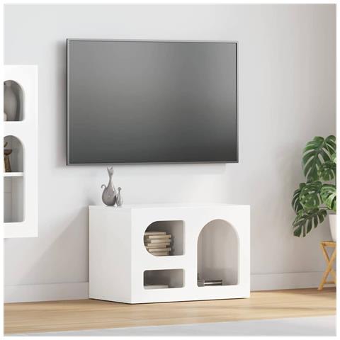 Mobile TV Bianco Lucido 60 x 35 x 40 cm Legno multistrato - Foto 2