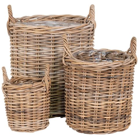 Set Di 3 Cesti Sema In Rattan Kubu Naturale Con Manici - Misure Assortite - Foto 1