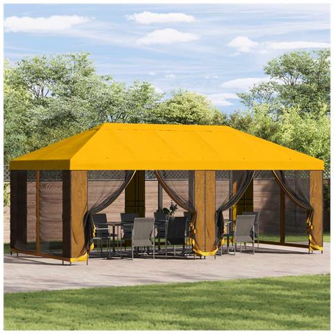 Gazebo da giardino 6 x 3 m Giallo Poliestere e Acciaio 190 - Foto 2