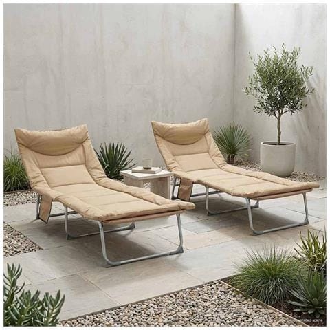 Lettino prendisole pieghevole con cuscino 2 pcs Beige - Foto 2